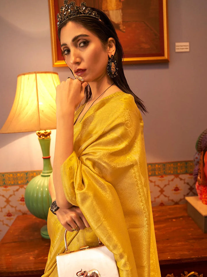 Yellow Woven Art Soft Silk Saree - VJV Now