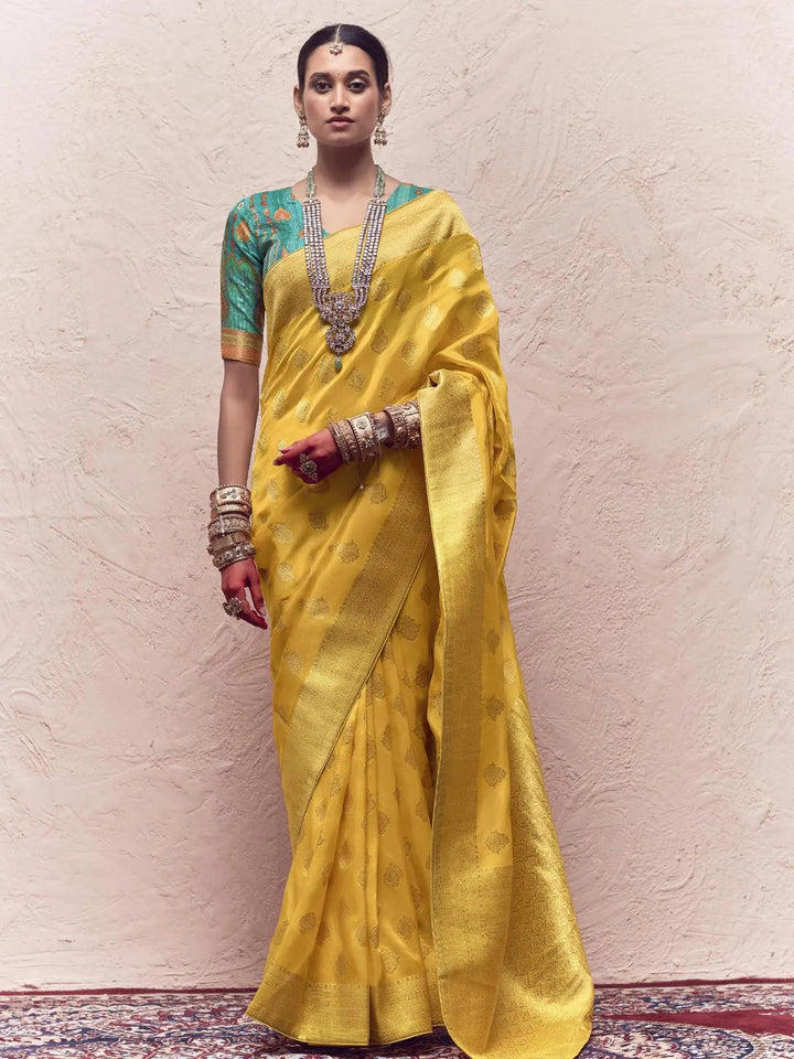 Yellow Woven Banarasi Art Silk Designer Saree - VJV Now