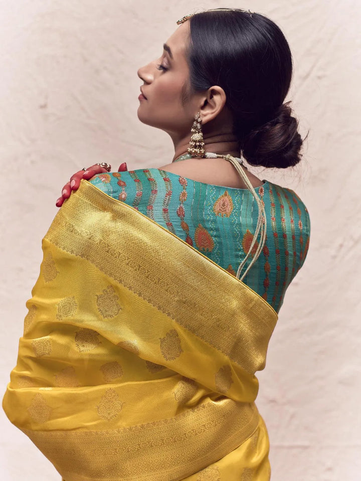 Yellow Woven Banarasi Art Silk Designer Saree - VJV Now