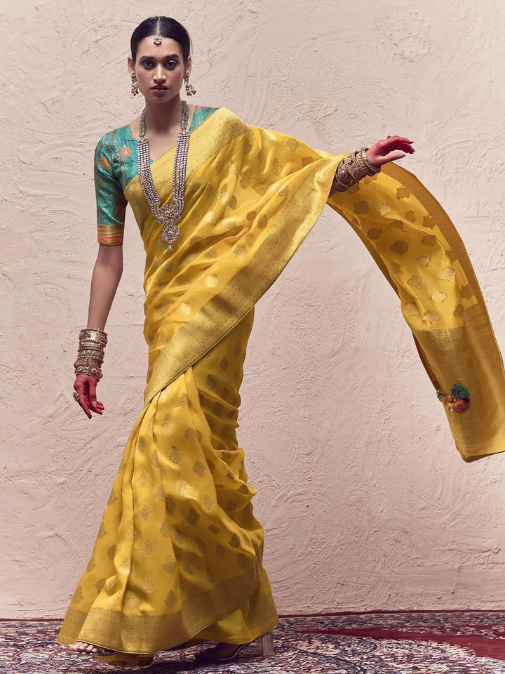 Yellow Woven Banarasi Art Silk Designer Saree - VJV Now