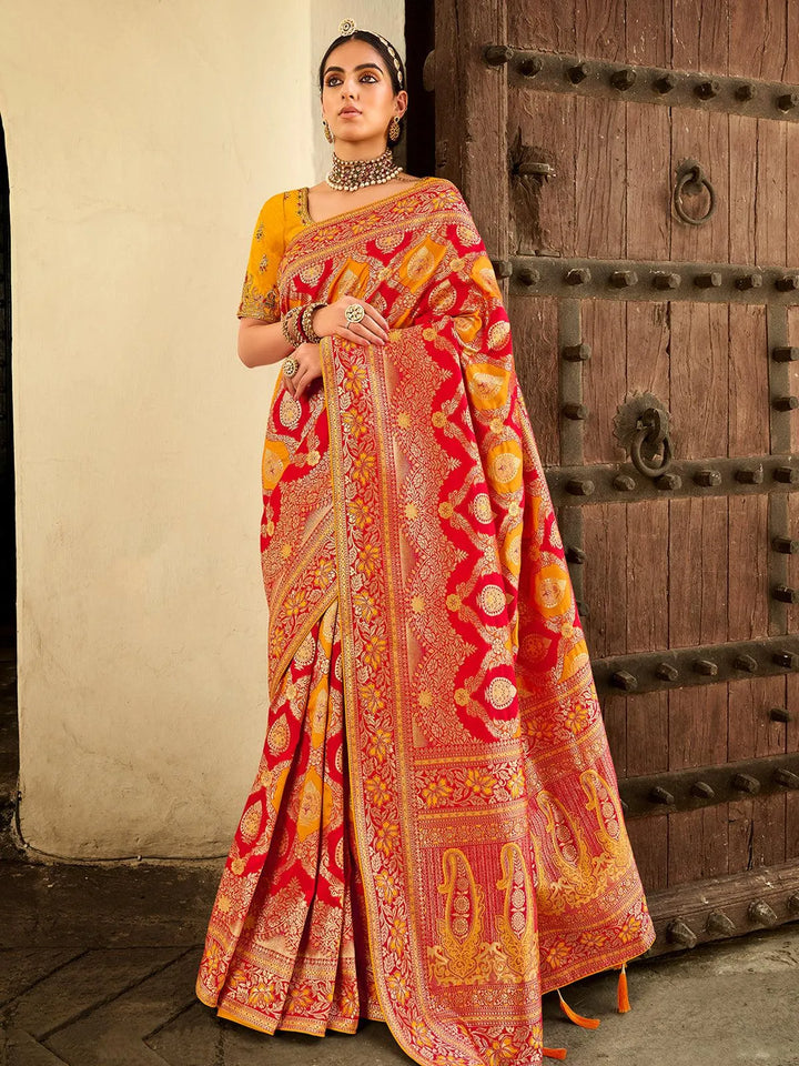 Yellow Zari Work Banarasi Silk Saree - VJV Now