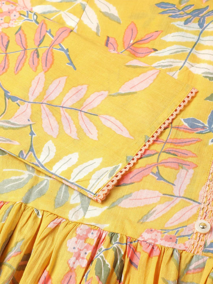 Beautiful yellow cotton printed long kurti - VJV Now