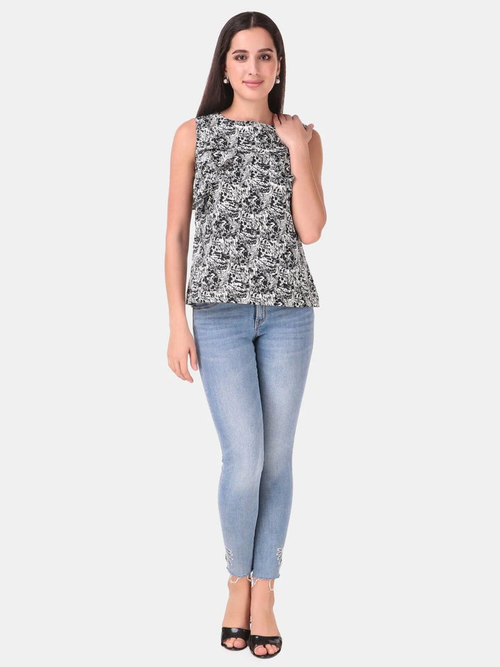 Black abstract printed summer top - VJV Now