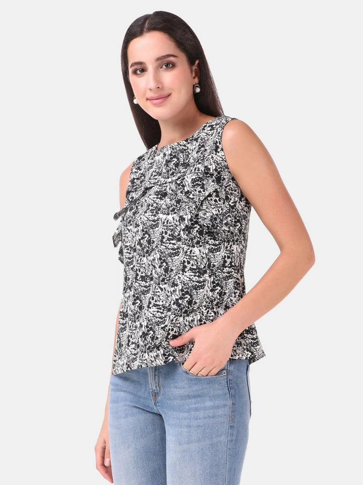 Black abstract printed summer top - VJV Now