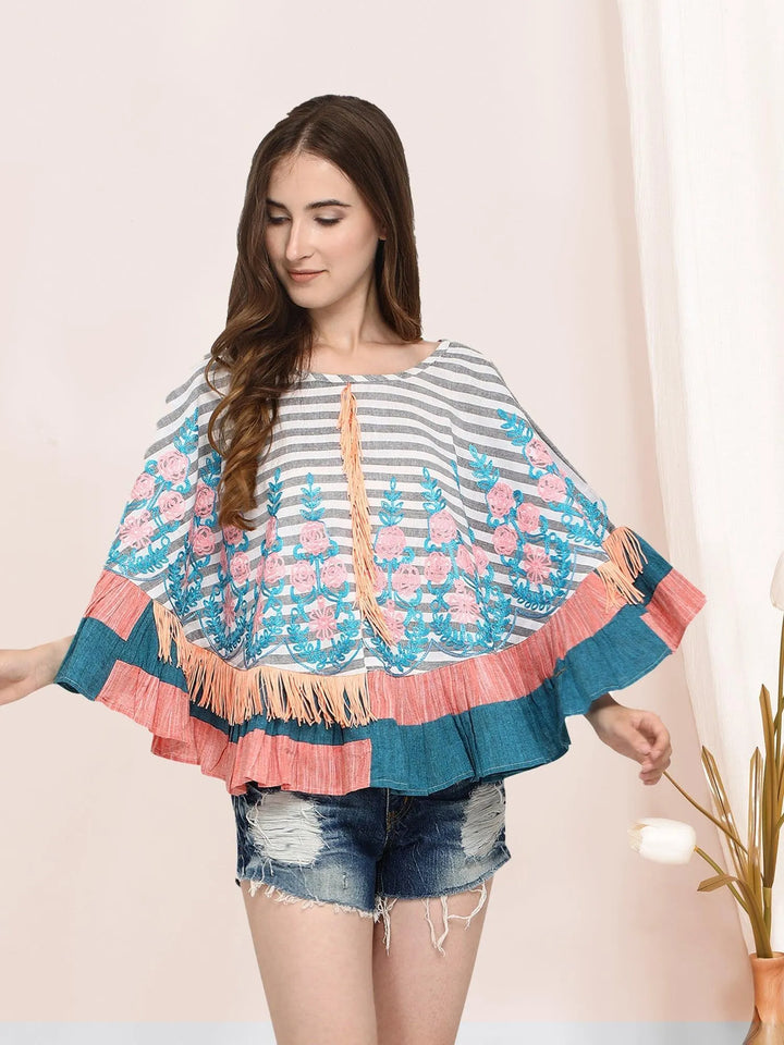 Black & White Flower Circular Poncho-Cape - VJV Now