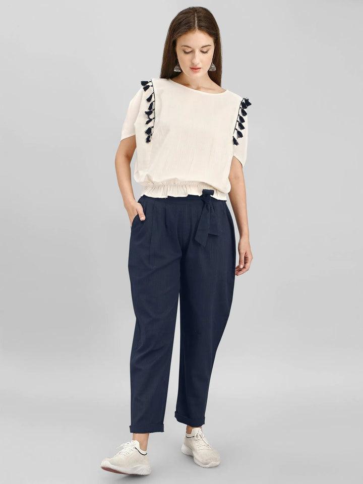 Blue Casual Tieup Pants & Bat Wing Top - VJV Now