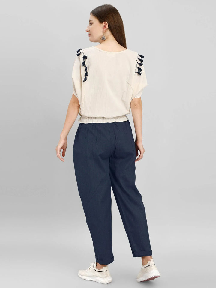 Blue Casual Tieup Pants & Bat Wing Top - VJV Now