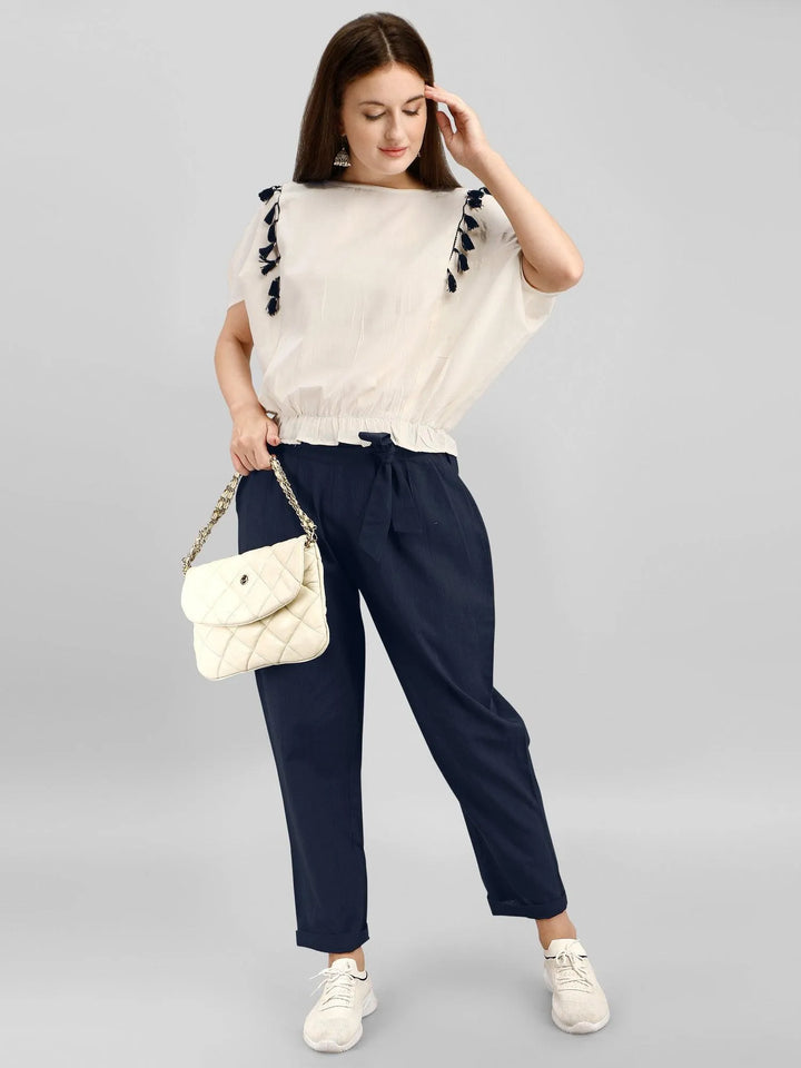 Blue Casual Tieup Pants & Bat Wing Top - VJV Now