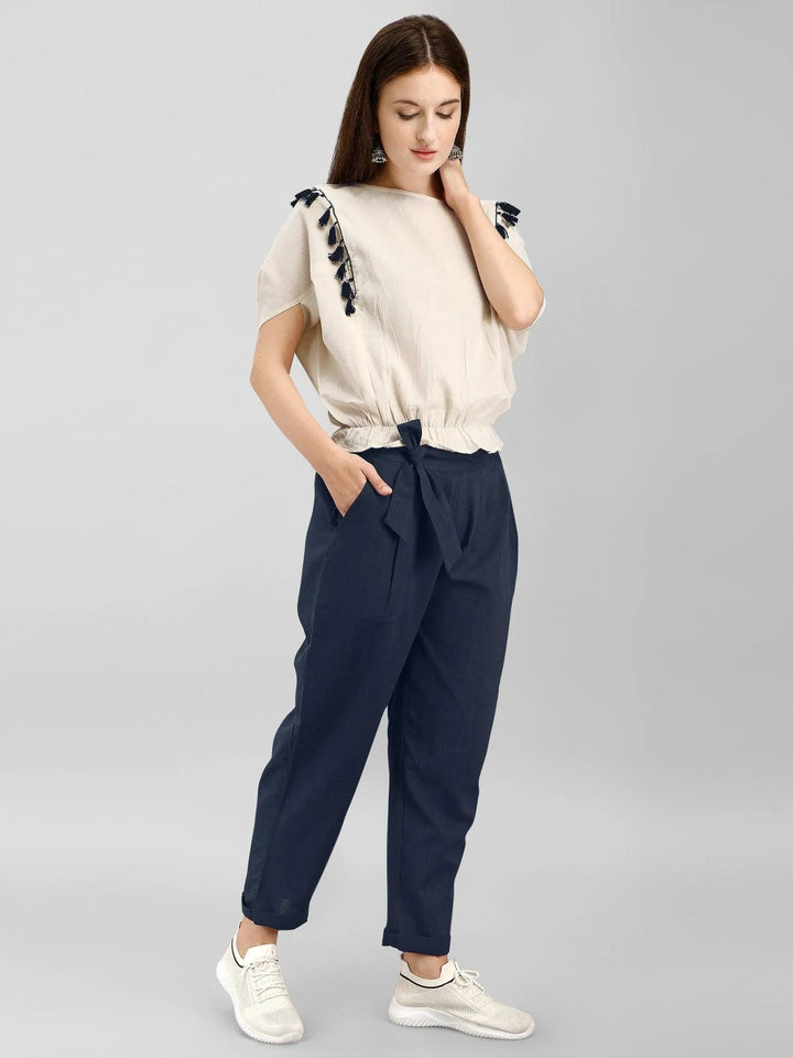 Blue Casual Tieup Pants & Bat Wing Top - VJV Now