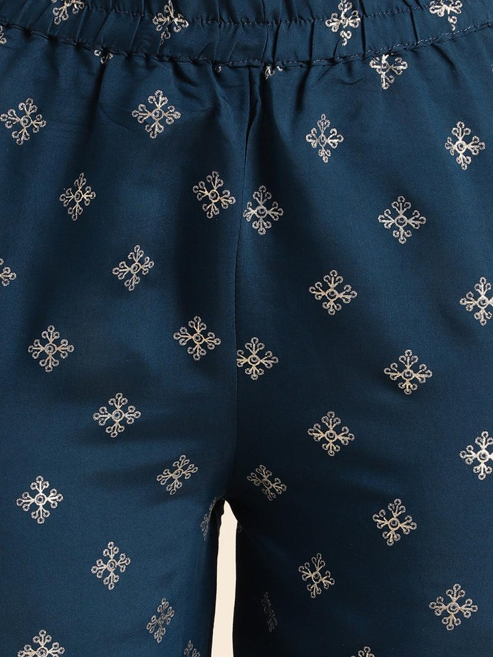 Blue Embroidered silk blend straight kurta with pant & dupatta - VJV Now