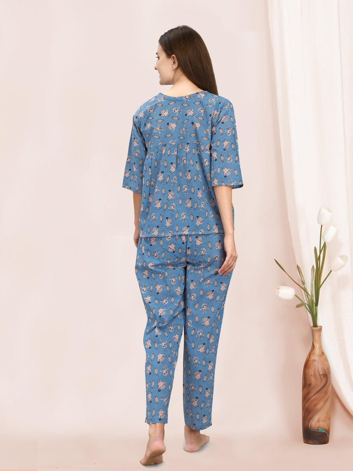 Blue Quirky Space Print Cotton Night Suit - VJV Now