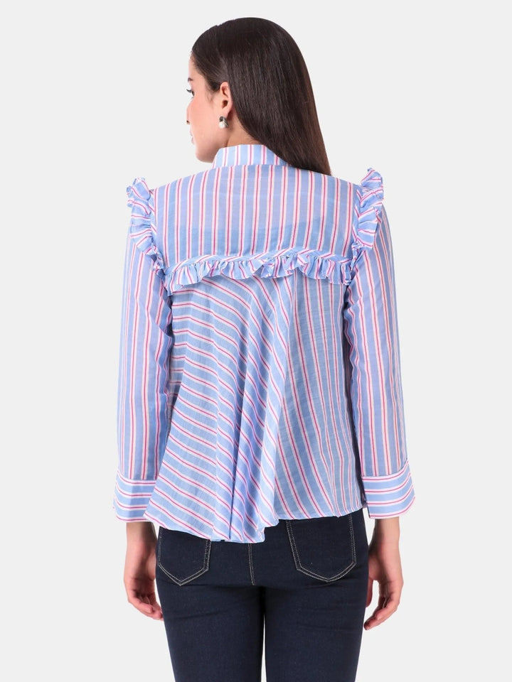 Blue stripe soft cotton high neck top - VJV Now