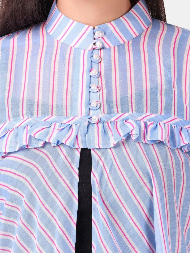 Blue stripe soft cotton high neck top - VJV Now