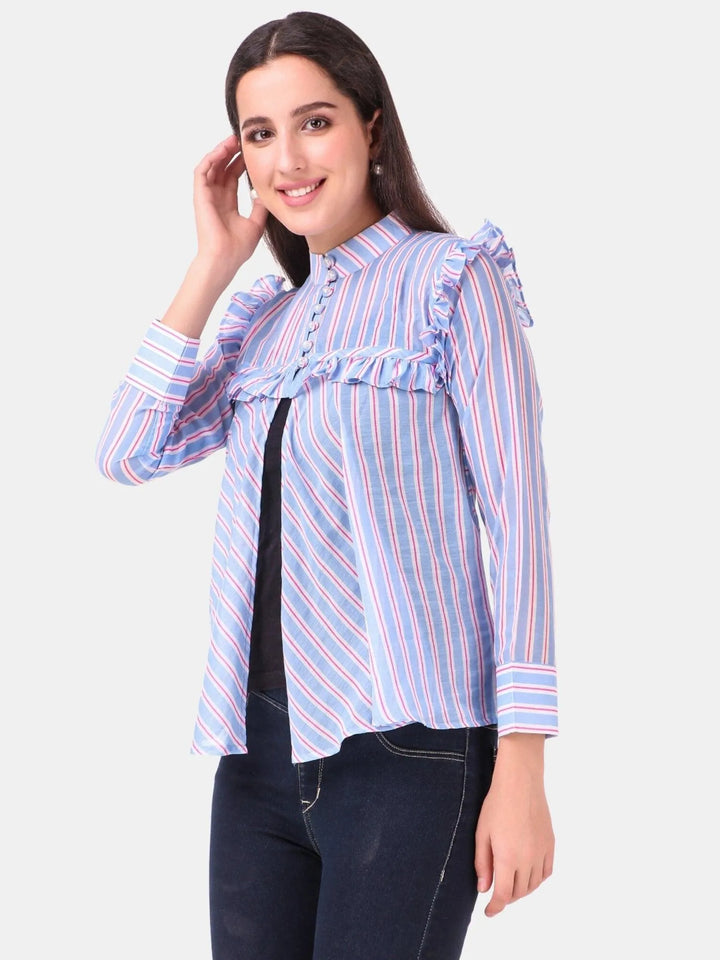 Blue stripe soft cotton high neck top - VJV Now