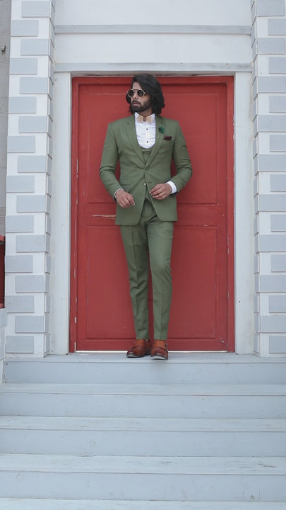 Green color suit for men