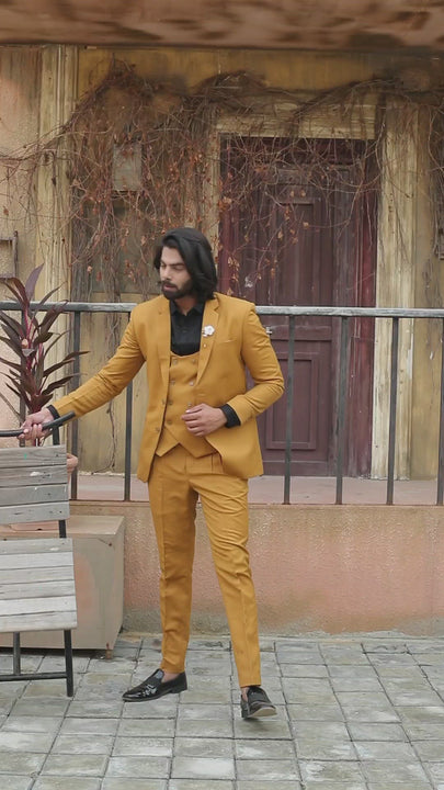 mustard color men's suit