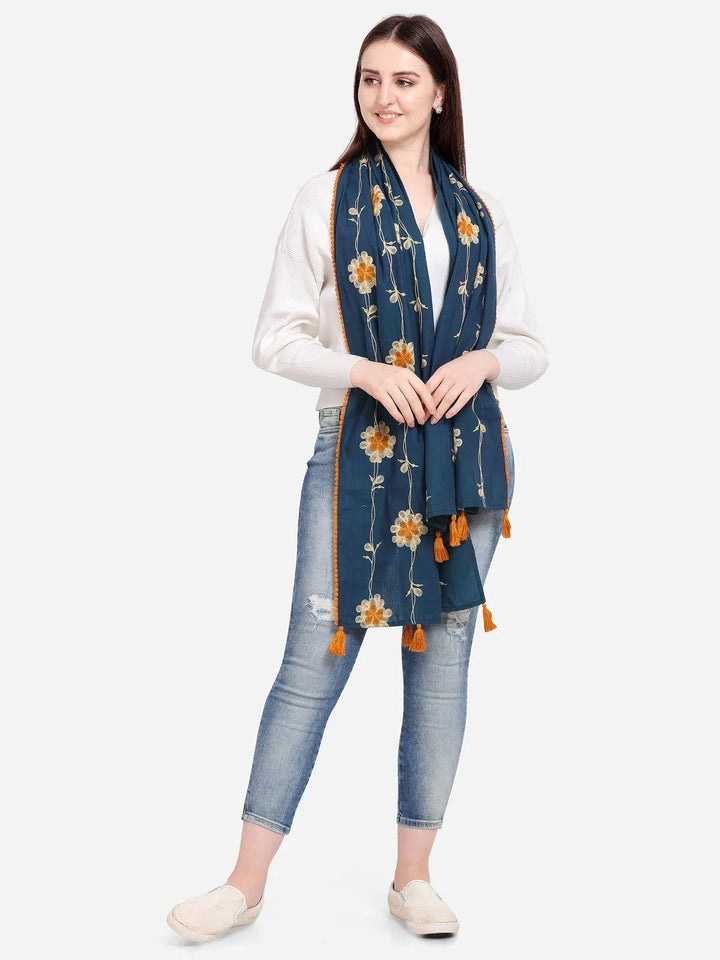 Captivating Turqoise Khadi Embroidered Stole - VJV Now