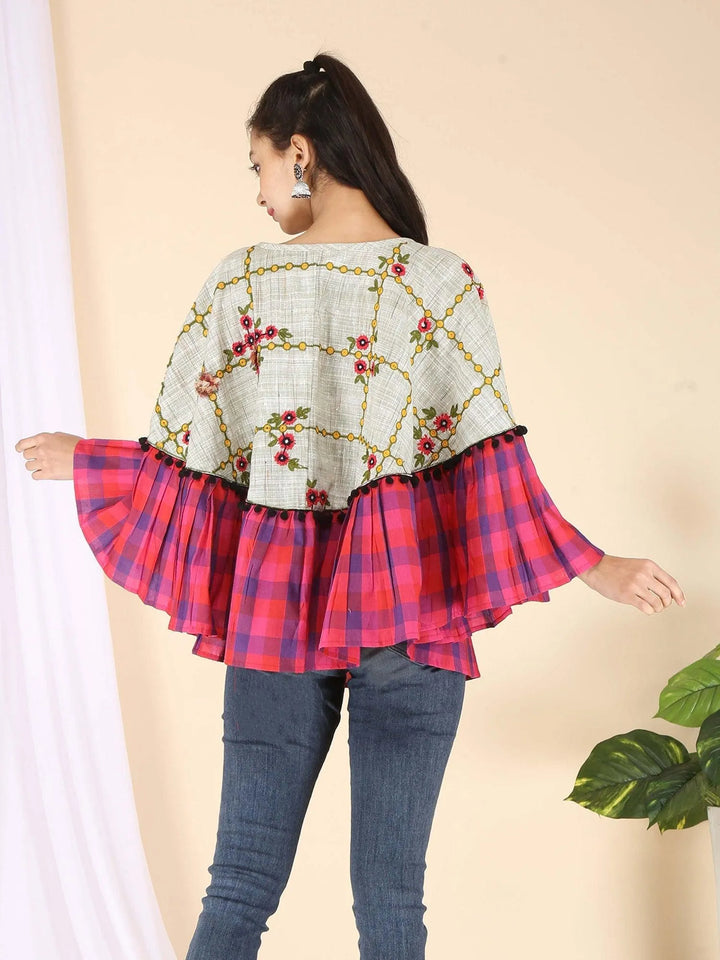 Chex Frill Embroidered Circular Poncho - VJV Now