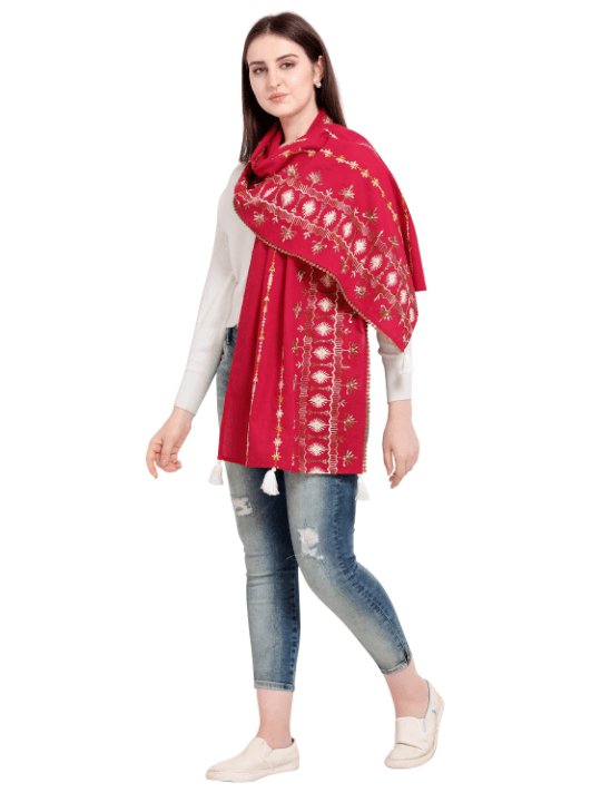 Christmas Tree Worm Red Khadi Embroidered Stole/Scarf - VJV Now