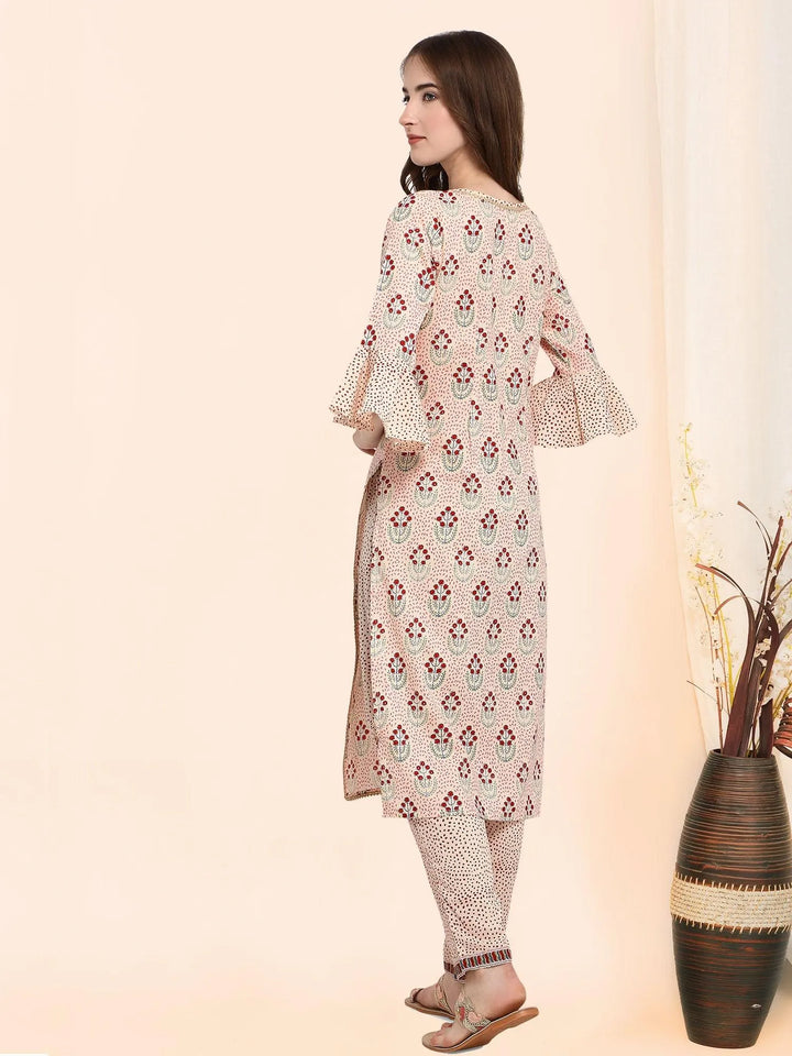 Classic Beige Handblock Cotton Printed Kurta set - VJV Now