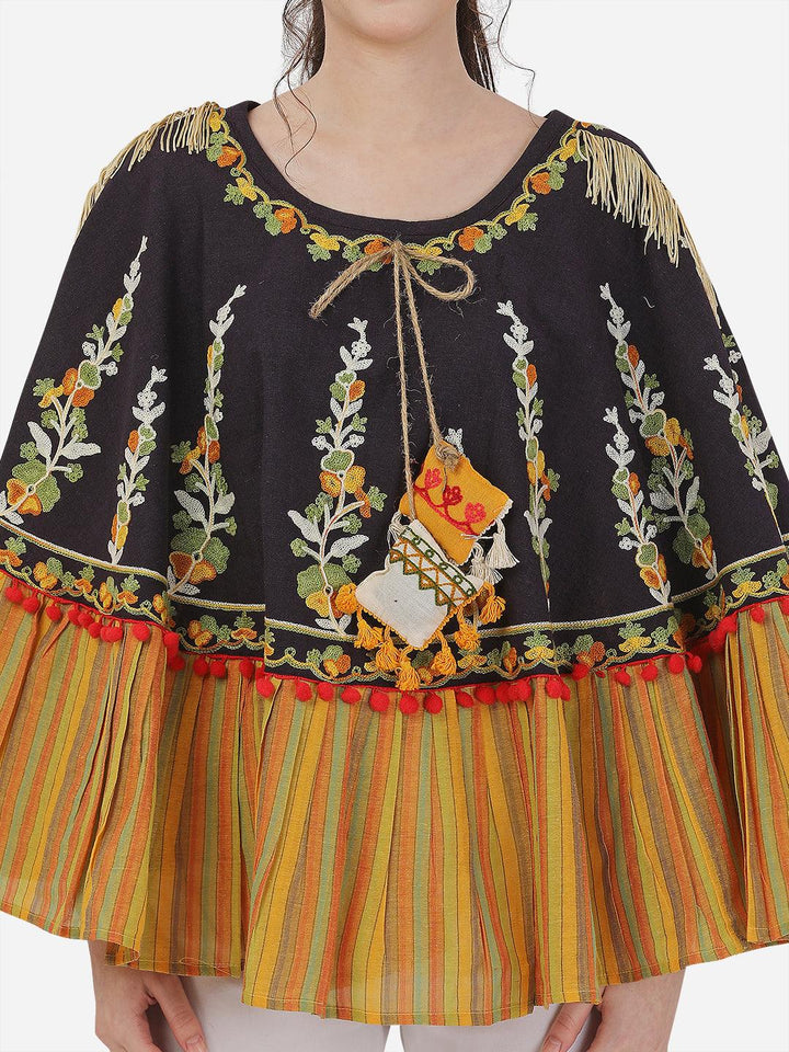 Dark Purple Floral Embroidered Fancy Circular Poncho/Cape - VJV Now