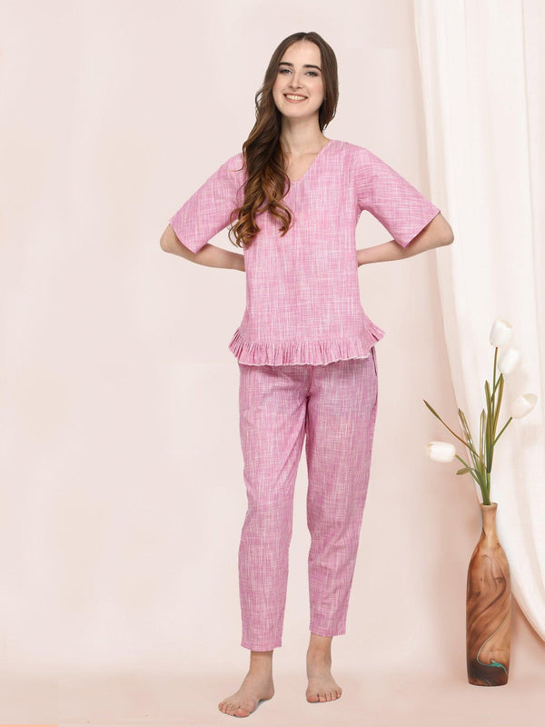 Drizzle Pink Pleated Nightwear Summer Set - VJV Now