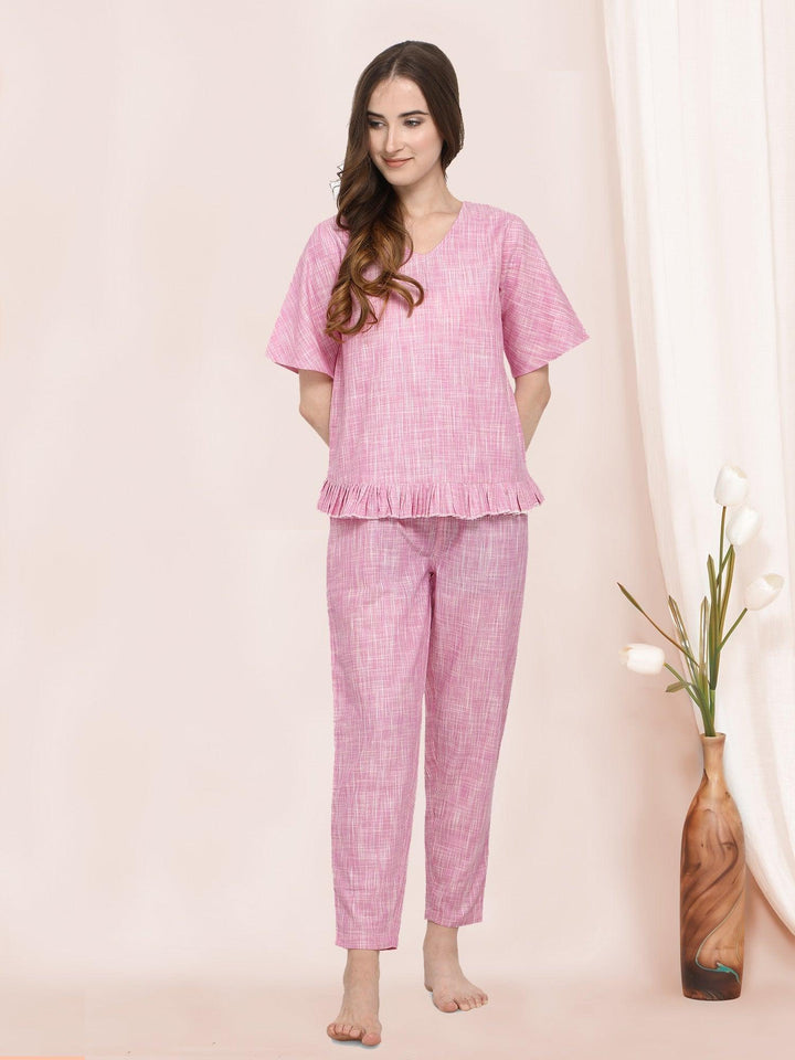 Drizzle Pink Pleated Nightwear Summer Set - VJV Now