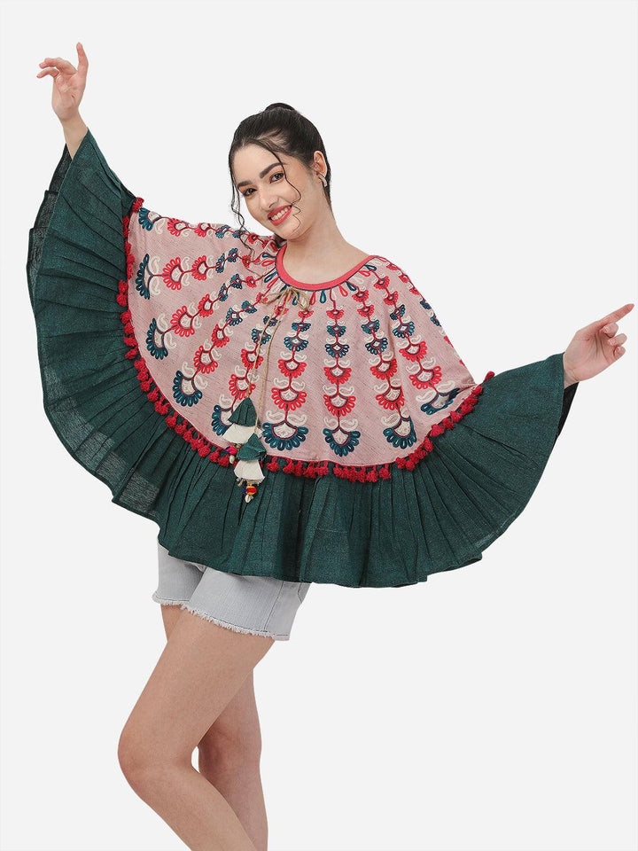 Dusty Pink Woollen Embroidered Circular Poncho - VJV Now