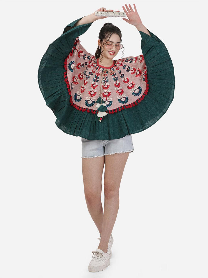Dusty Pink Woollen Embroidered Circular Poncho - VJV Now