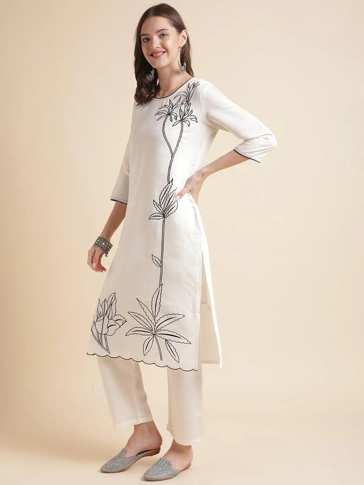 Embroidered white Kurtis with white pant and fancy dupatta - VJV Now