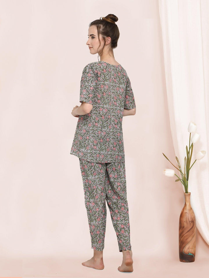 Green Floral Sleepy BFF Cotton Pajama Set - VJV Now