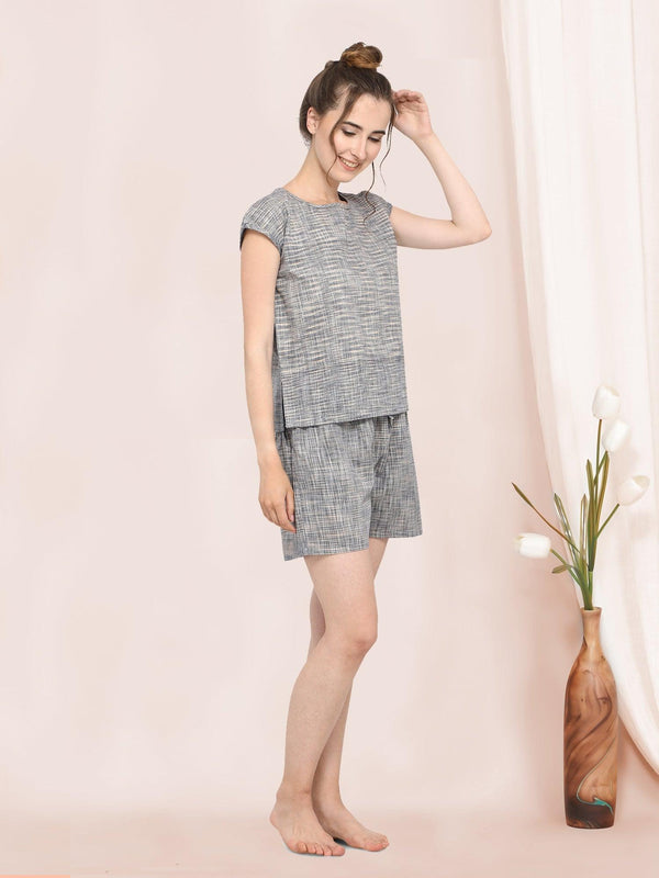 Grey Handloom Short Cotton Nightwear - VJV Now