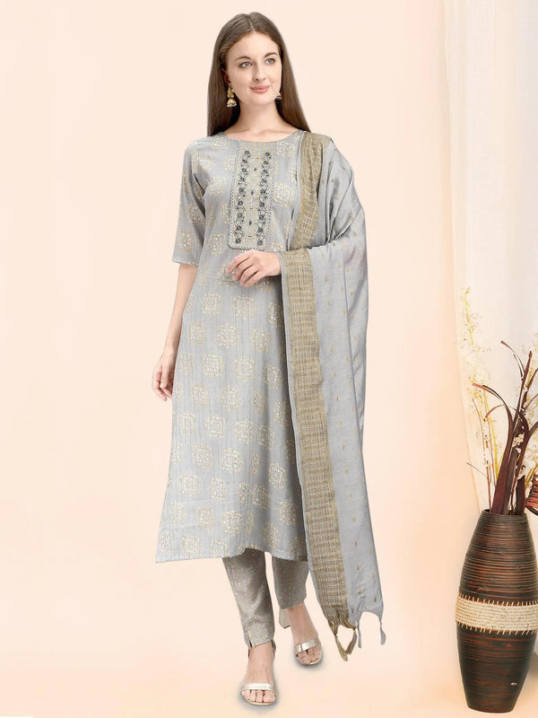 Grey Kurta Set with Narrow Pant - VJV Now