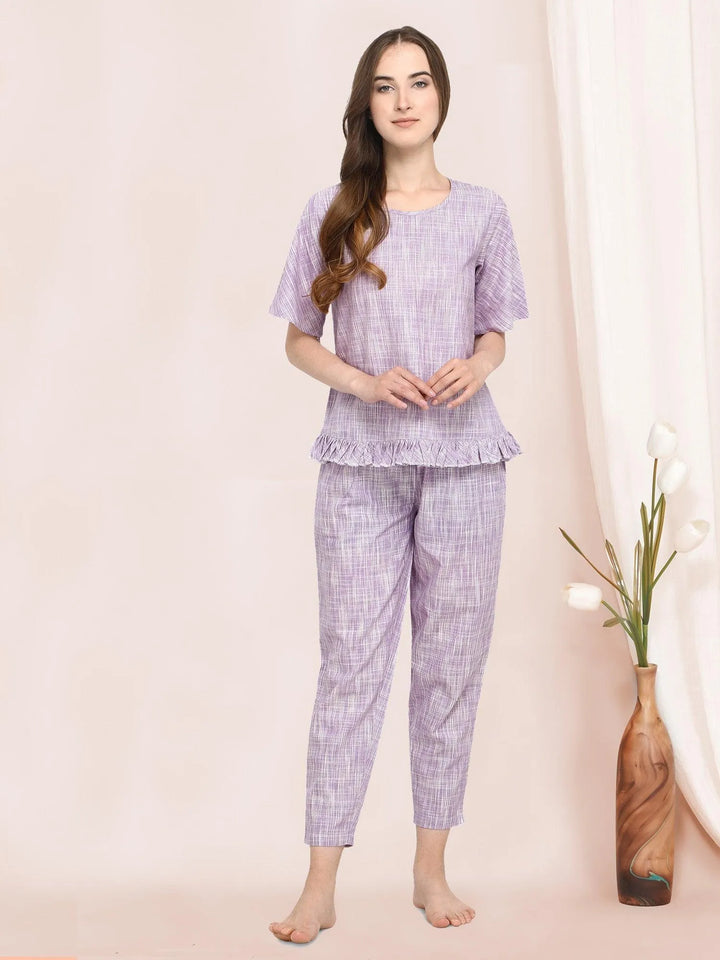 Lily Lavender Pleated Cotton Nightwear - VJV Now