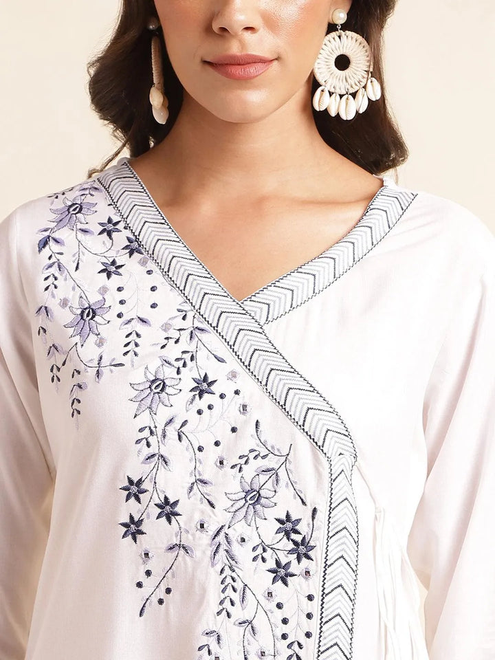 Navy blue & white yoke design kurta with pant & dupatta set - VJV Now