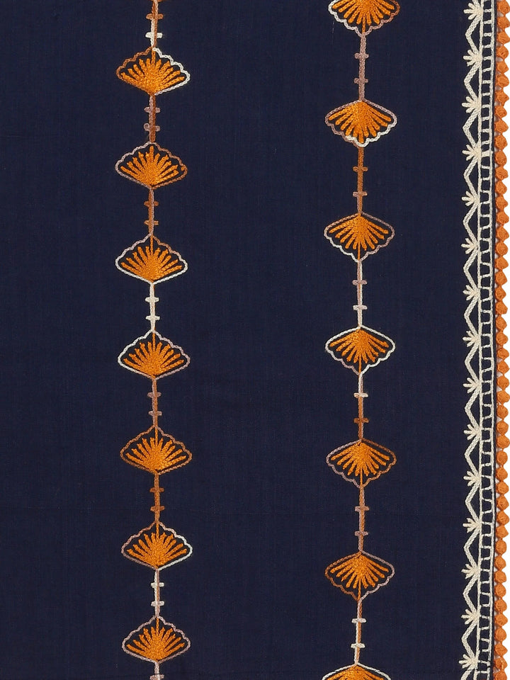 Navy Blue Marigold Khadi Embroidered Stole/Scarf - VJV Now