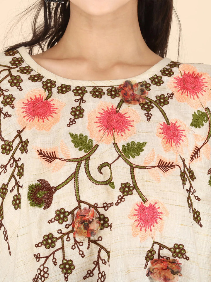 Neon Flower Embroidered Frill Round Poncho - VJV Now