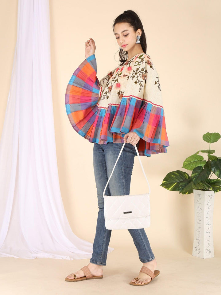 Neon Flower Embroidered Frill Round Poncho - VJV Now
