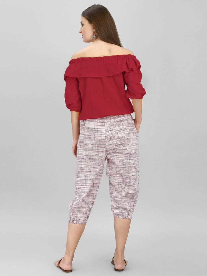 Off-shoulder Red Top and Calf Length Pant Set - VJV Now