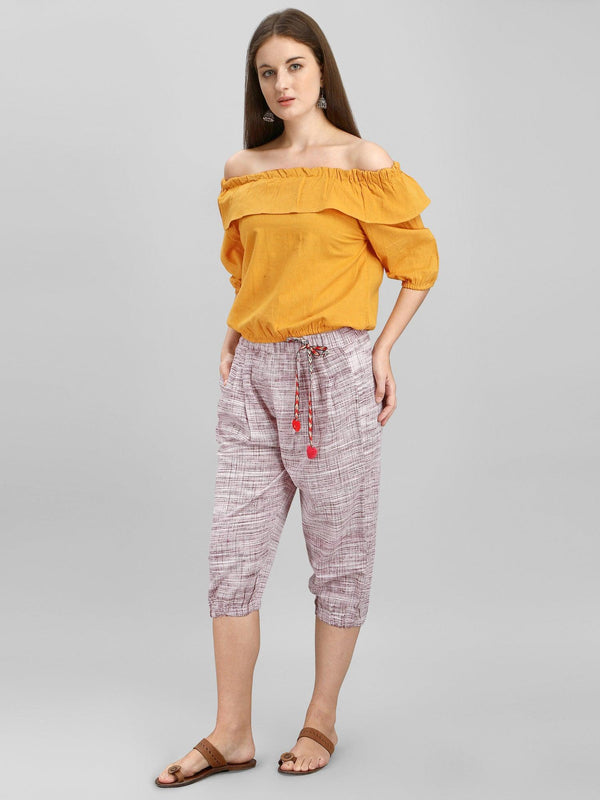 Off-shoulder yellow Top and Calf Length Pant Set - VJV Now