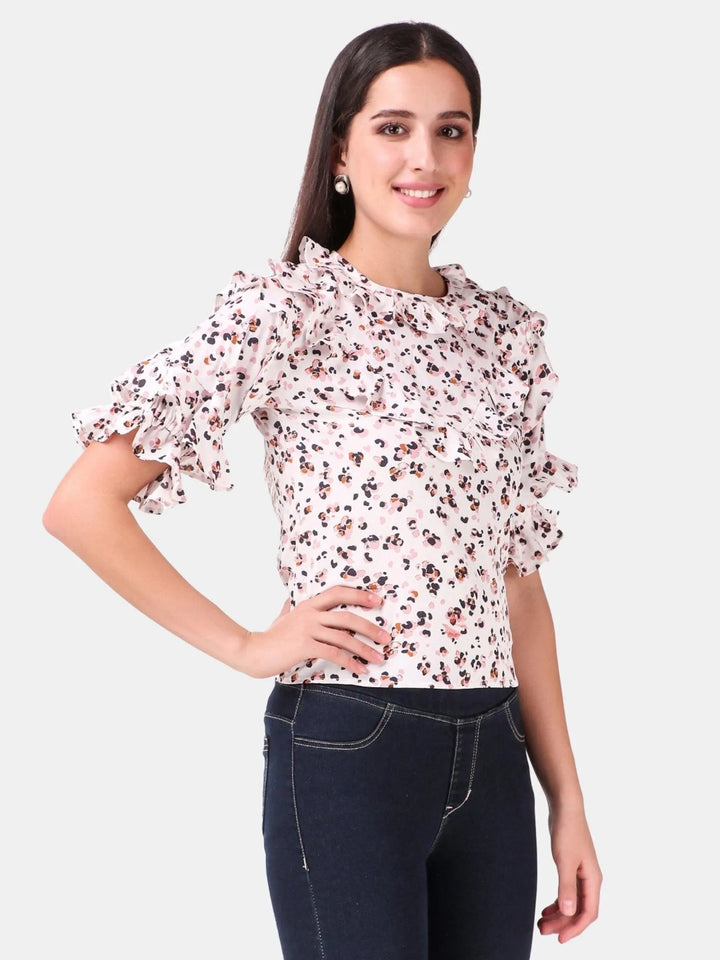 Off white animal printed ruffle top - VJV Now