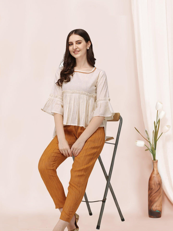 Off White Mustard Daily Wear Co-ordinated Casual Set - VJV Now