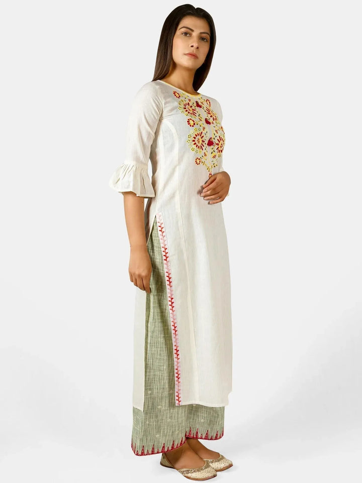 Off white princes line kurta with green club palazzo pant - VJV Now