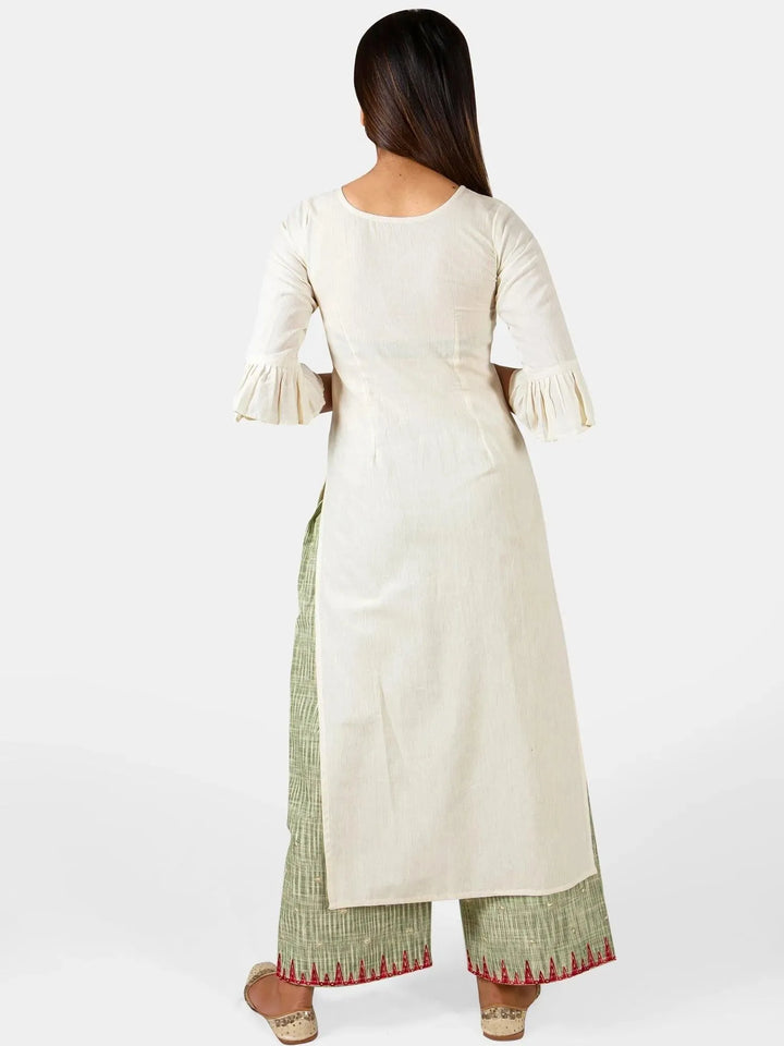 Off white princes line kurta with green club palazzo pant - VJV Now