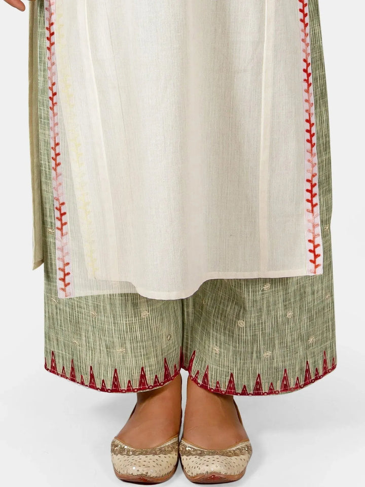 Off white princes line kurta with green club palazzo pant - VJV Now