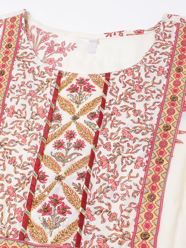 Off-white printed pure cotton kurta with pant &dupatta set - VJV Now