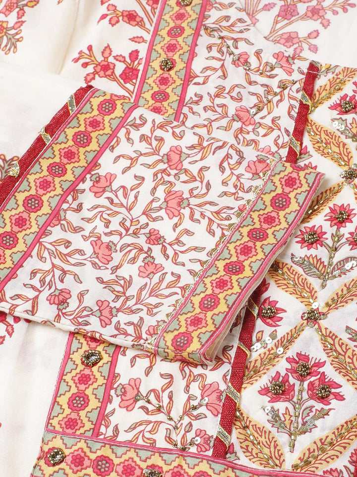 Off-white printed pure cotton kurta with pant &dupatta set - VJV Now