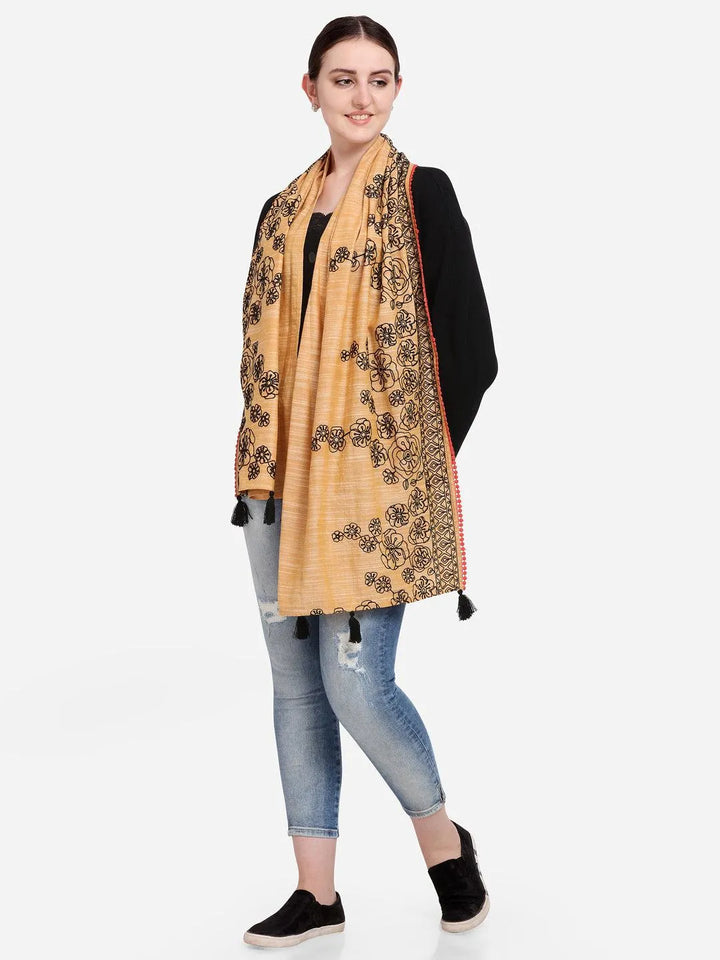 Orange Slub Khadi Black Embroidered Stole - VJV Now