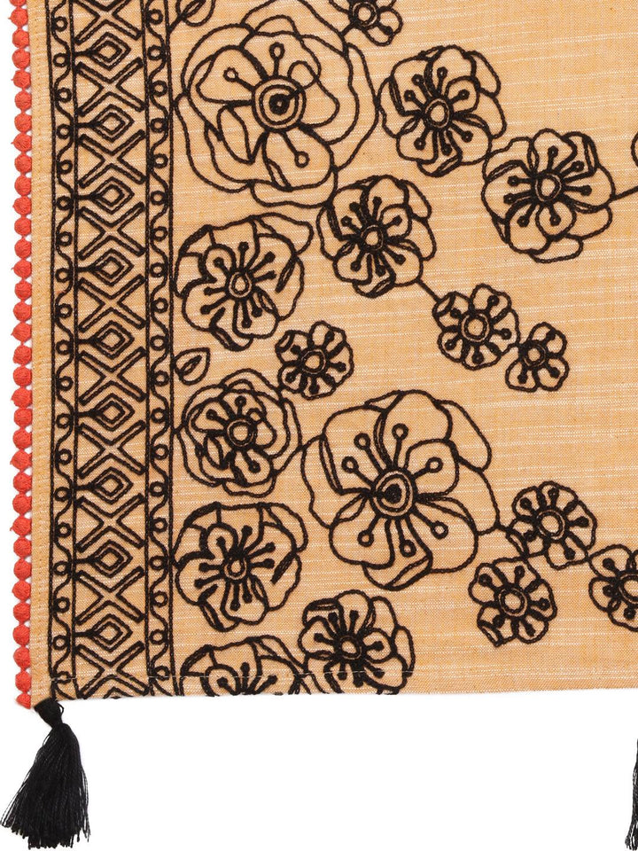 Orange Slub Khadi Black Embroidered Stole - VJV Now
