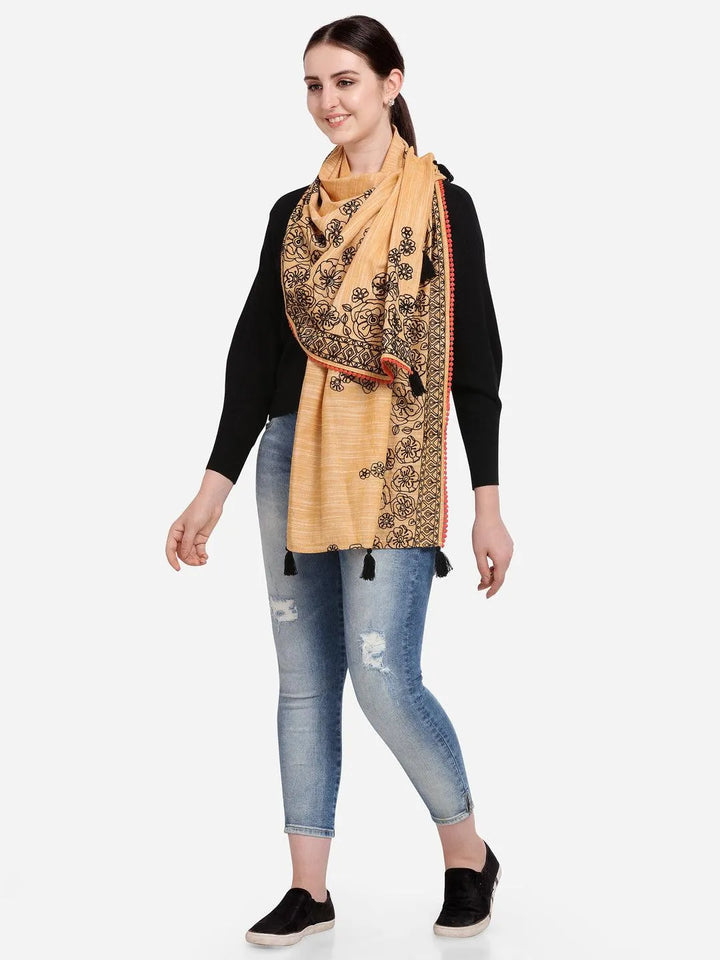 Orange Slub Khadi Black Embroidered Stole - VJV Now